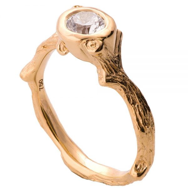 טבעת מעוצבת בהשראת הטבע משובצת יהלום עשויה זהב אדום Twig #10 טבעות אירוסין