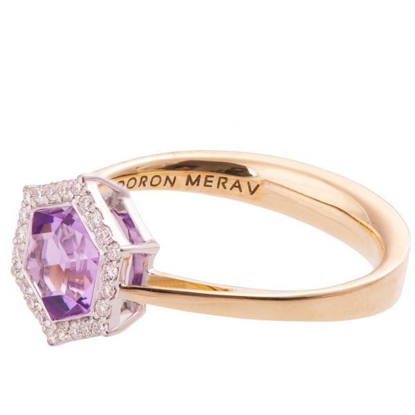 Art Deco Hexagon Engagement Ring Rose Gold and Amethyst R018 Catalogue