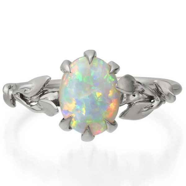 טבעת אירוסין מפלטינה בסגנון עלים משובצת אופל אוסטרלי Leaves #14 טבעות אירוסין