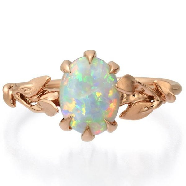Rose Gold Leaves Opal Engagement Ring