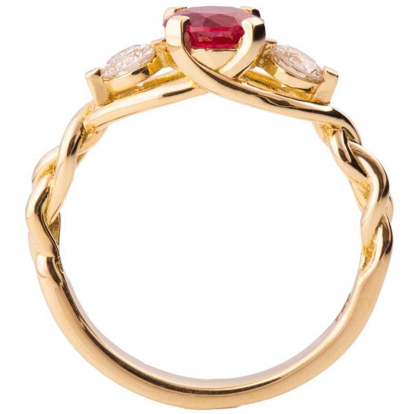 Braided Three Stone Engagement Ring Yellow Gold and Ruby 7 Catalogue