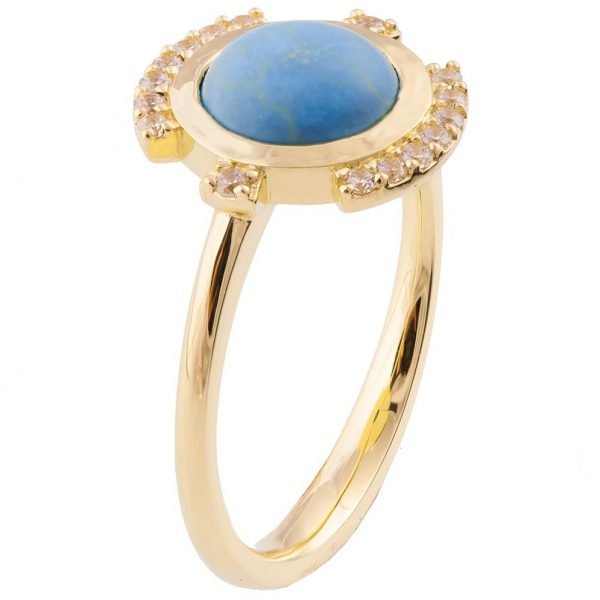 טבעת אירוסין משובצת אבן טורקיז ויהלומים עשויה זהב אדום טבעות אירוסין