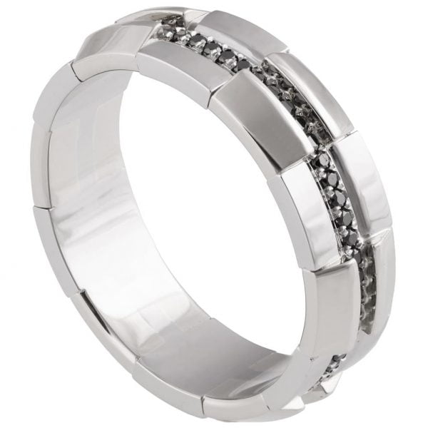 טבעת נישואין לגבר עשויה זהב לבן, משובצת יהלומים שחורים – RBNG19 טבעות נישואין