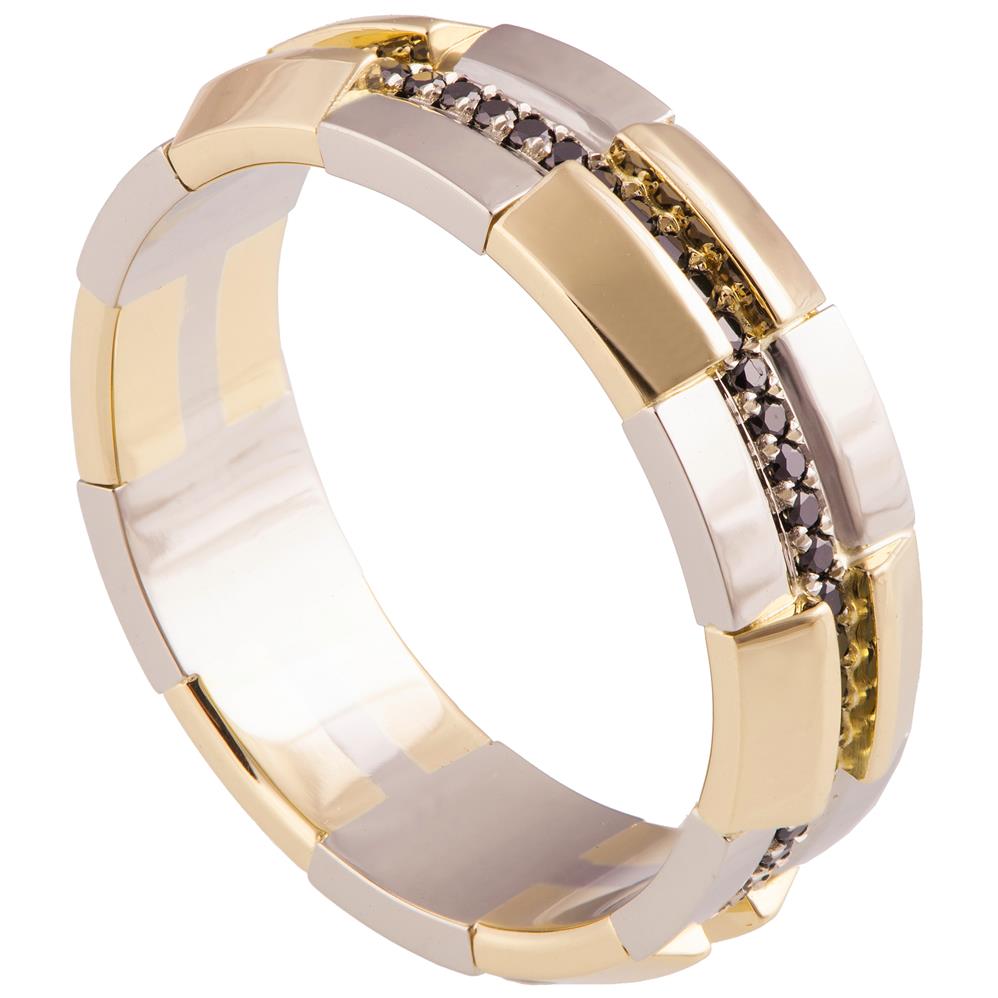 wire chat Warning טבעת נישואין לגבר עשויה זהב צהוב ולבן, משובצת יהלומים שחורים - RBNG19 -  דורון מירב