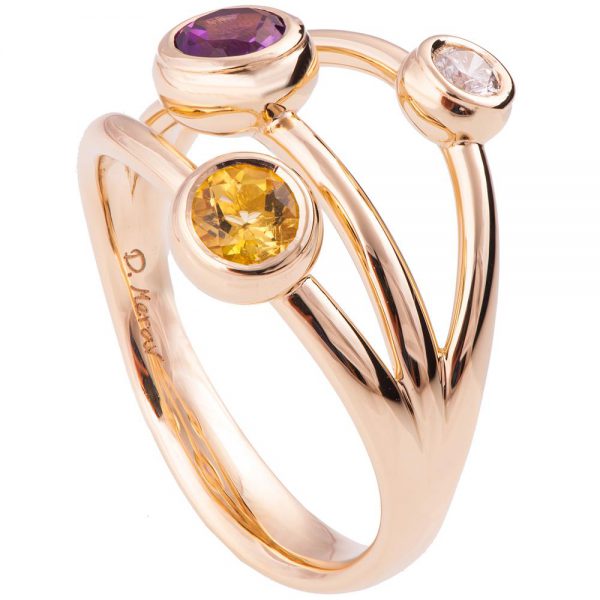 טבעת בעיצוב מודרני עשויה זהב אדום משובצת באבני חן ויהלום R023 טבעות אירוסין