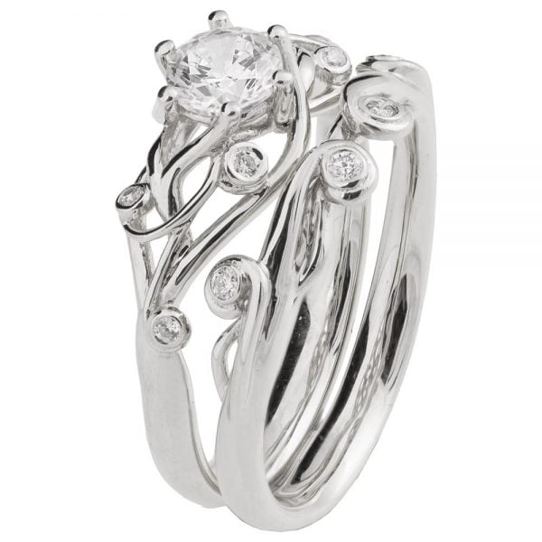 טבעת אירוסין בשיבוץ יהלום מלווה בטבעת נישואין בסגנון קלטי עשויות פלטינה ENG#17 טבעות אירוסין