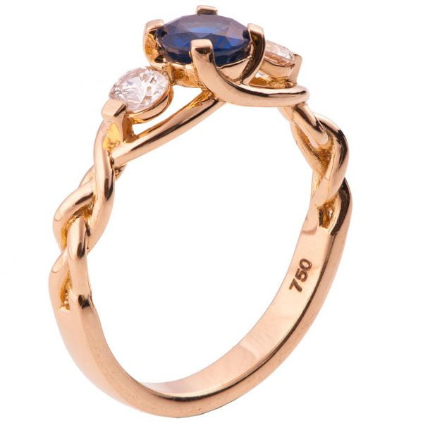 Braided Three Stone Engagement Ring Rose Gold and Sapphire 7 Catalogue
