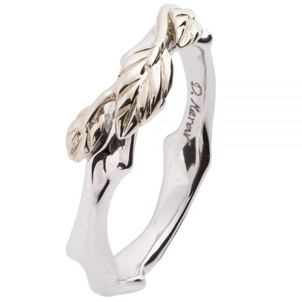 טבעת עלים מעודנת עשויה פלטינה בגימור טבעי  – Twig & Leaves 7 טבעות נישואין
