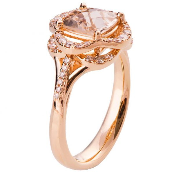 טבעת אירוסין לוטוס משובצת באבן חן טבעית ויהלומים עשויה זהב אדום R022 טבעות אירוסין