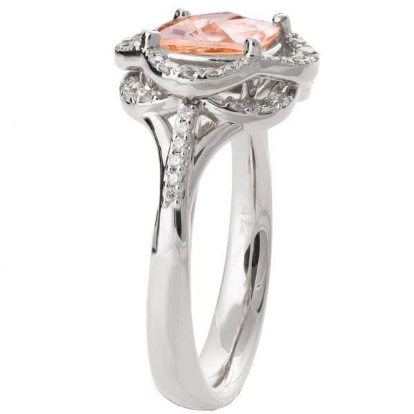 טבעת אירוסין לוטוס משובצת באבן חן טבעית ויהלומים עשויה זהב לבן R022 טבעות אירוסין