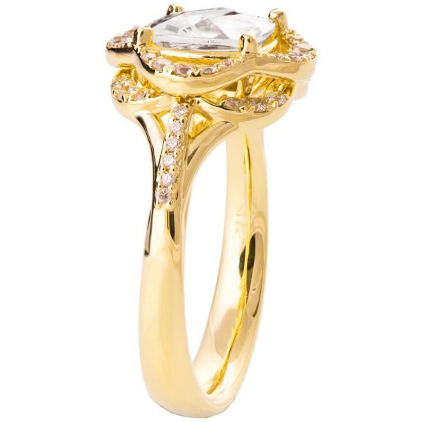 Lotus Engagement Ring Yellow Gold and Moissanite R022 Catalogue