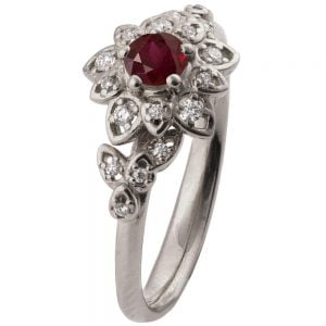 Flower Engagement Ring White Gold and Ruby  2B Catalogue