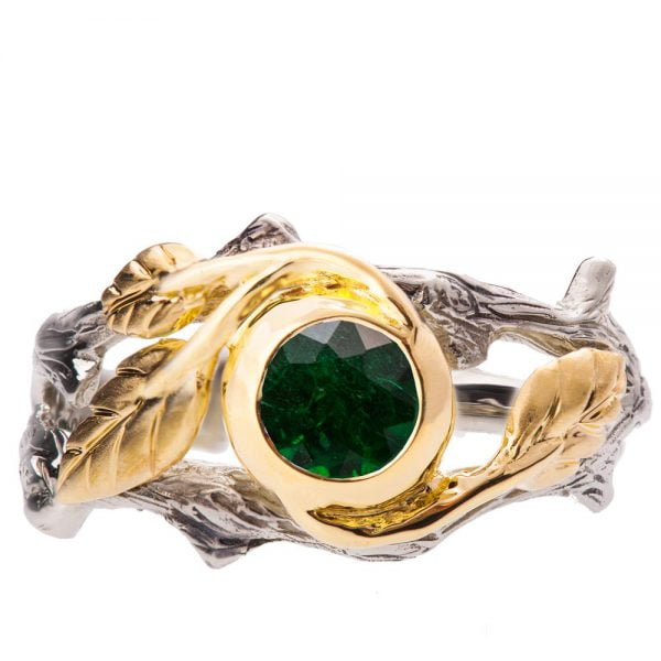 Twig and Leaf Engagement Ring Yellow Gold and Emerald 8 Catalogue