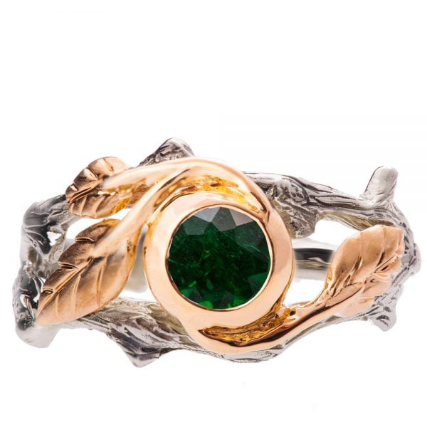 Twig and Leaf Engagement Ring Rose Gold and Emerald 8 Catalogue