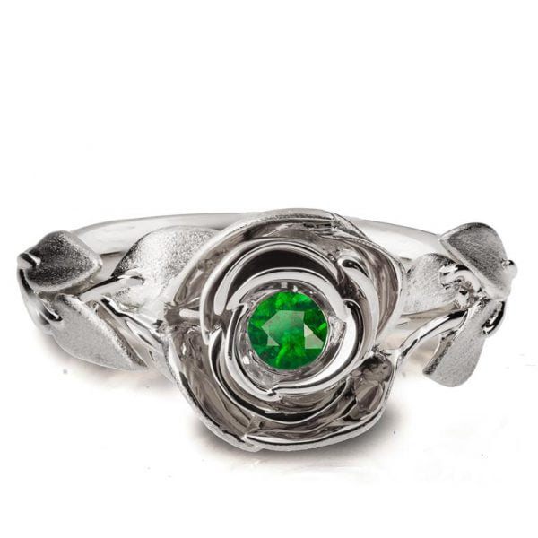 Rose Engagement Ring #1 Platinum and Emerald Catalogue