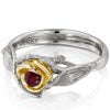 טבעת ורד בזהב לבן משולב בזהב צהוב ומשובצת אבן רובי ROSE #3 טבעות אירוסין