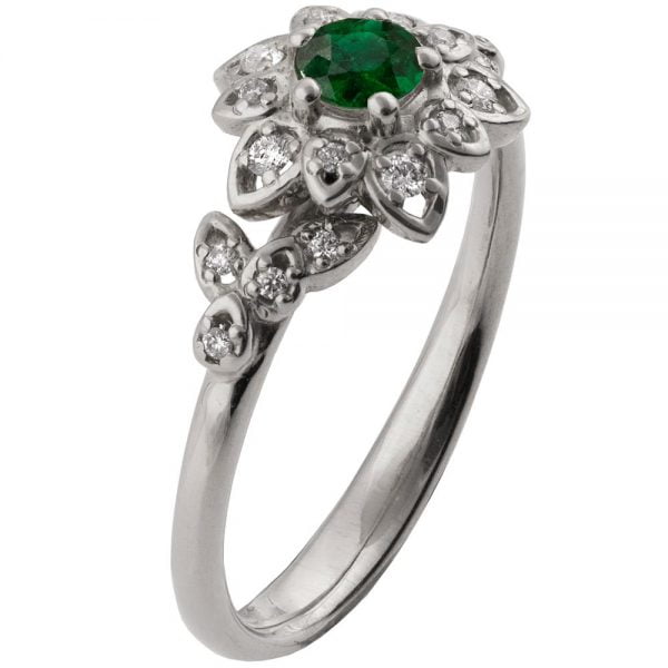 Flower Engagement Ring White Gold and Emerald 2B Catalogue