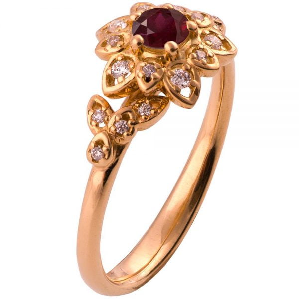 טבעת אירוסין אלגנטית בעיצוב פרח עשויה זהב אדום ומשובצת רובי #FLOWER2B טבעות אירוסין