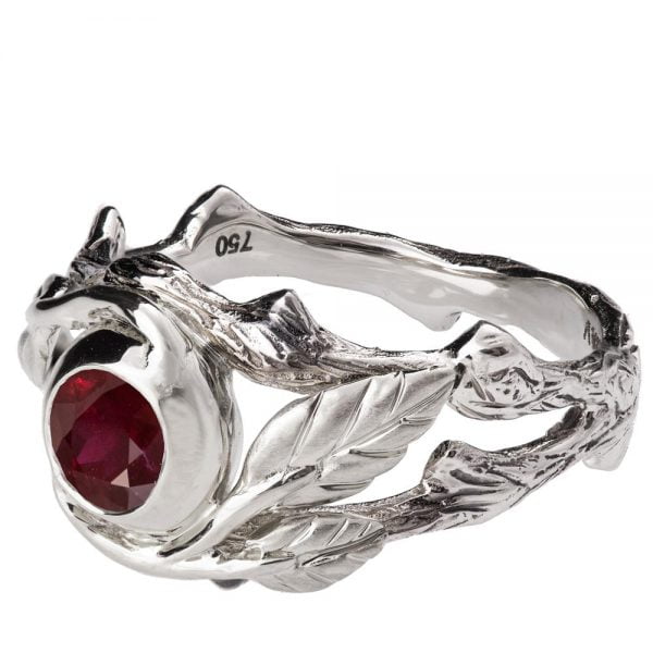 Twig and Leaf Engagement Ring Platinum and Ruby 8 Catalogue