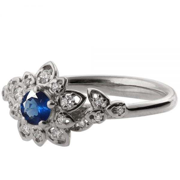 Flower Engagement Ring White Gold and Sapphire 2B Catalogue