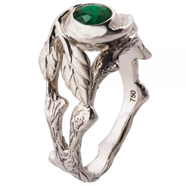 Twig and Leaf Engagement Ring White Gold and Emerald 8 Catalogue
