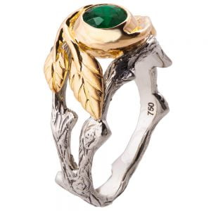 Twig and Leaf Engagement Ring Yellow Gold and Emerald 8 Catalogue