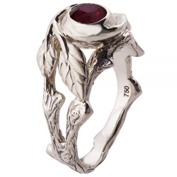 טבעת אירוסין בהשראת הטבע עשויה פלטינה ומשובצת באבן רובי TWIG #8 טבעות אירוסין