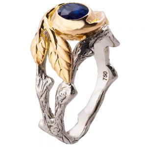 Twig and Leaf Engagement Ring Yellow Gold and Sapphire  8 Catalogue