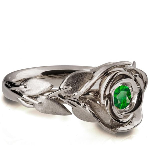 Rose Engagement Ring #1 White Gold and Emerald Catalogue