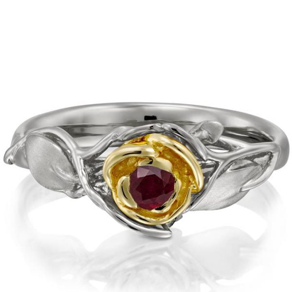 Rose Engagement Ring #3 Two Tone Yellow Gold and Ruby Catalogue