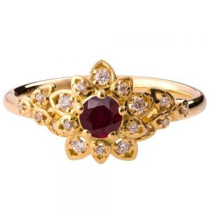 Flower Engagement Ring Yellow Gold and Ruby 2B Catalogue