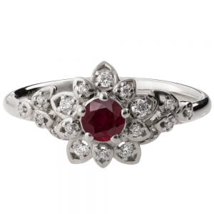 Flower Engagement Ring White Gold and Ruby  2B Catalogue