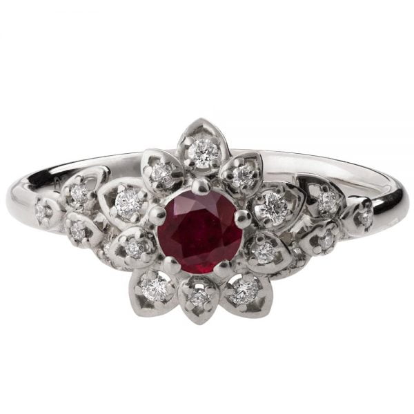 Flower Engagement Ring Platinum and Ruby 2B Catalogue