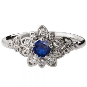 Flower Engagement Ring Platinum and Sapphire 2B Catalogue