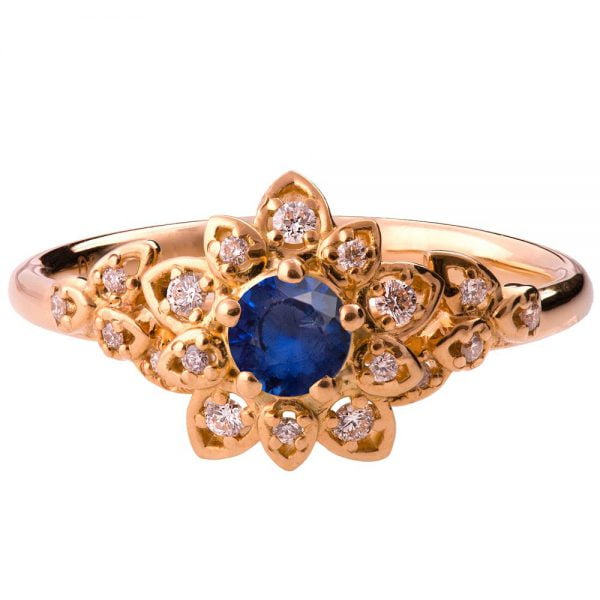 Flower Engagement Ring Rose Gold and Sapphire 2B Catalogue