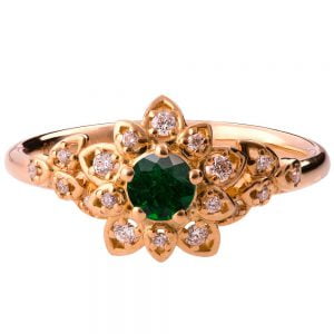 Flower Engagement Ring Rose Gold and Emerald 2B Catalogue