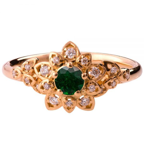 Flower Engagement Ring Rose Gold and Emerald 2B Catalogue