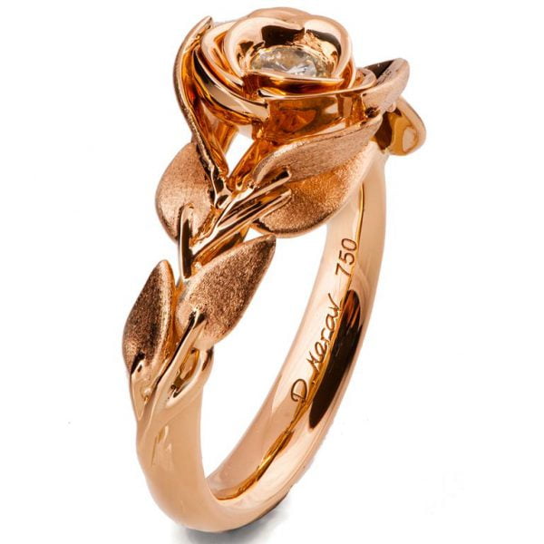 טבעת בעיצוב ורד עדין בשיבוץ יהלום עשויה זהב אדוםRose #1 טבעות אירוסין