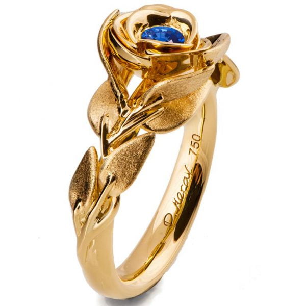 Rose Engagement Ring Yellow Gold and Sapphire