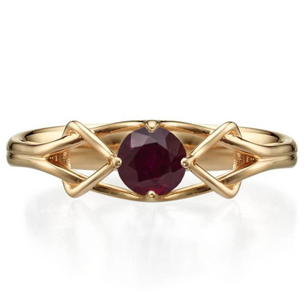 טבעת אירוסין עדינה בסגנון קלטי עשויה זהב אדום ומשובצת אבן רובי ENG#10 טבעות אירוסין