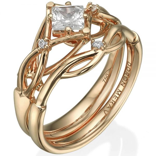 Celtic Bridal Set Rose Gold and Princess Cut Diamond ENG9 Catalogue