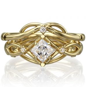 Celtic Bridal Set Yellow Gold and Princess Cut Diamond ENG9 Catalogue