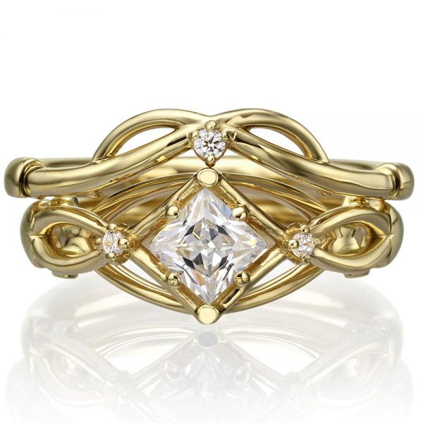 Celtic Bridal Set Yellow Gold and Princess Cut Diamond ENG9 Catalogue