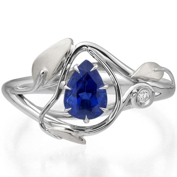 Leaves Engagement Ring Platinum and Pear Cut Sapphire Catalogue