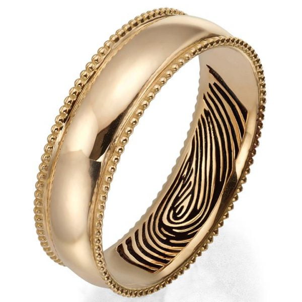 טבעת נישואין בטקסטורת טביעת אצבע עשויה זהב אדום טבעות נישואין