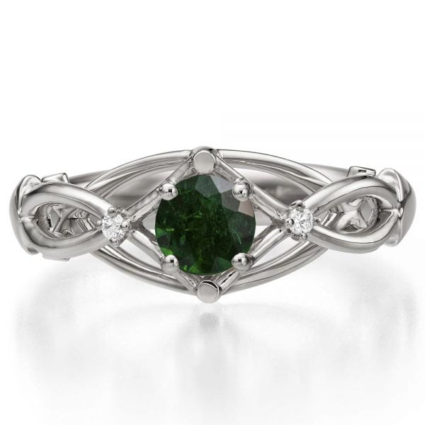 Celtic Engagement Ring White Gold and Emerald ENG9 Catalogue
