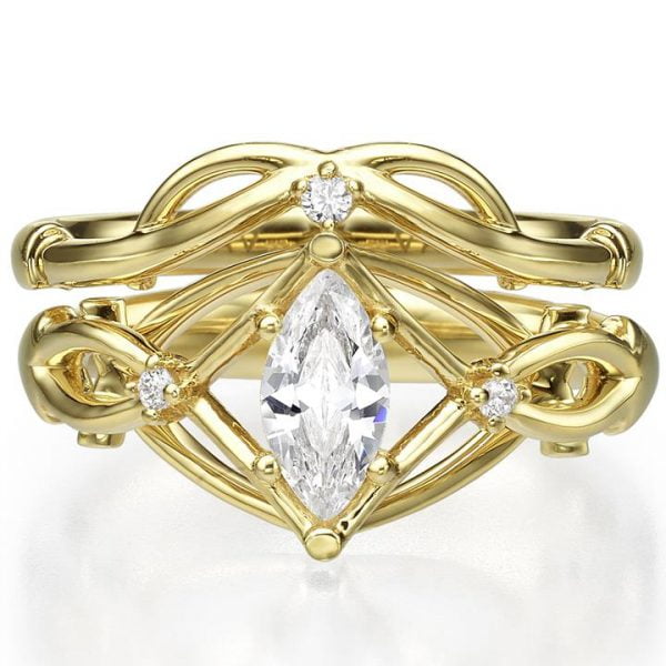 Celtic Bridal Set Yellow Gold and Marquise Cut Diamond ENG9 Catalogue