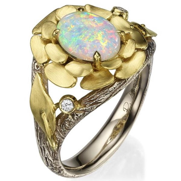 Flower Opal and Diamonds Ring Yellow Gold 8 Catalogue