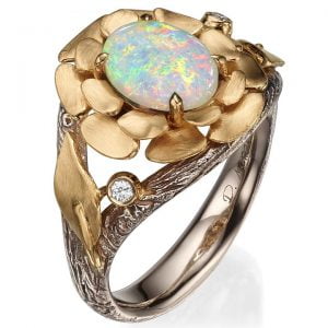 Flower Opal and Diamonds Ring Rose Gold 8 Catalogue