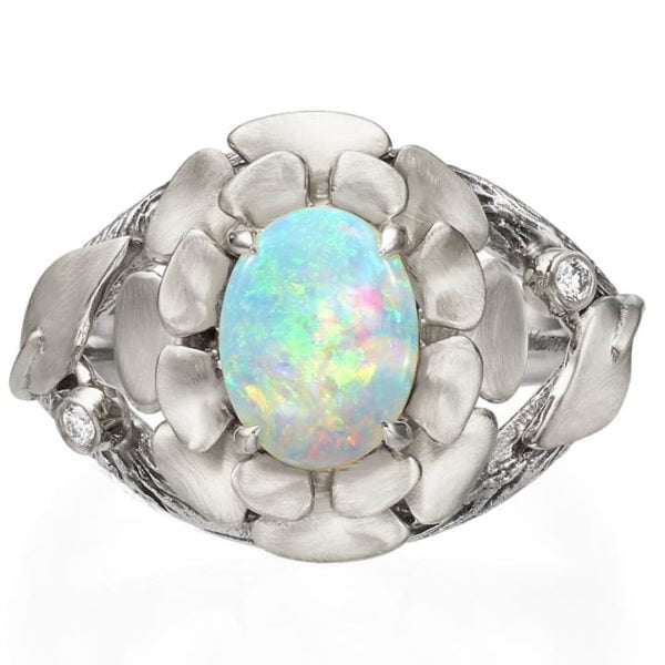 Flower Opal and Diamonds Ring White Gold 8 Catalogue